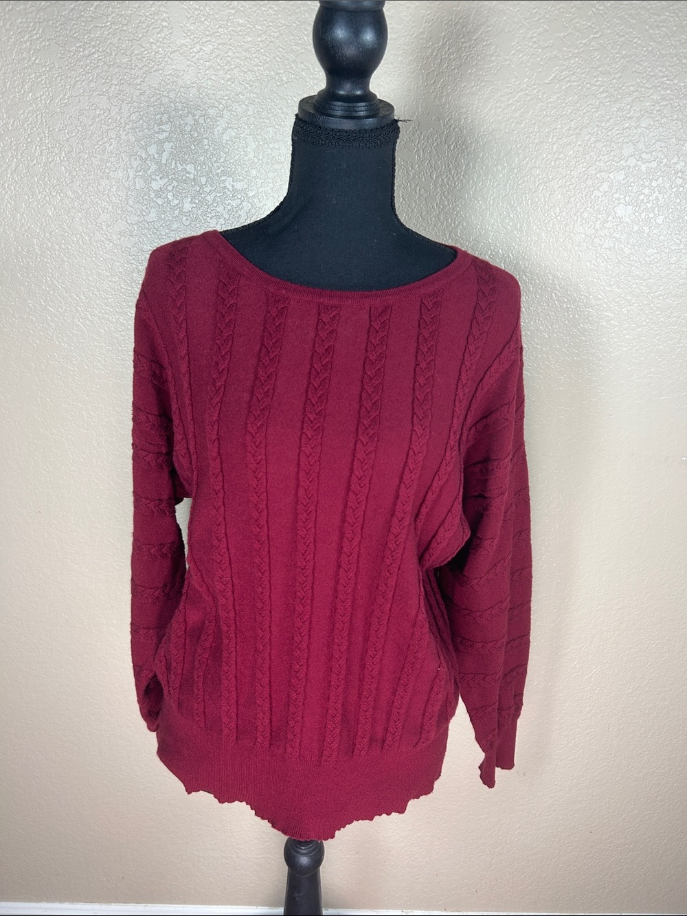 Philosophy Burgundy Cable Knit Crew Neck Sweater Size Medium